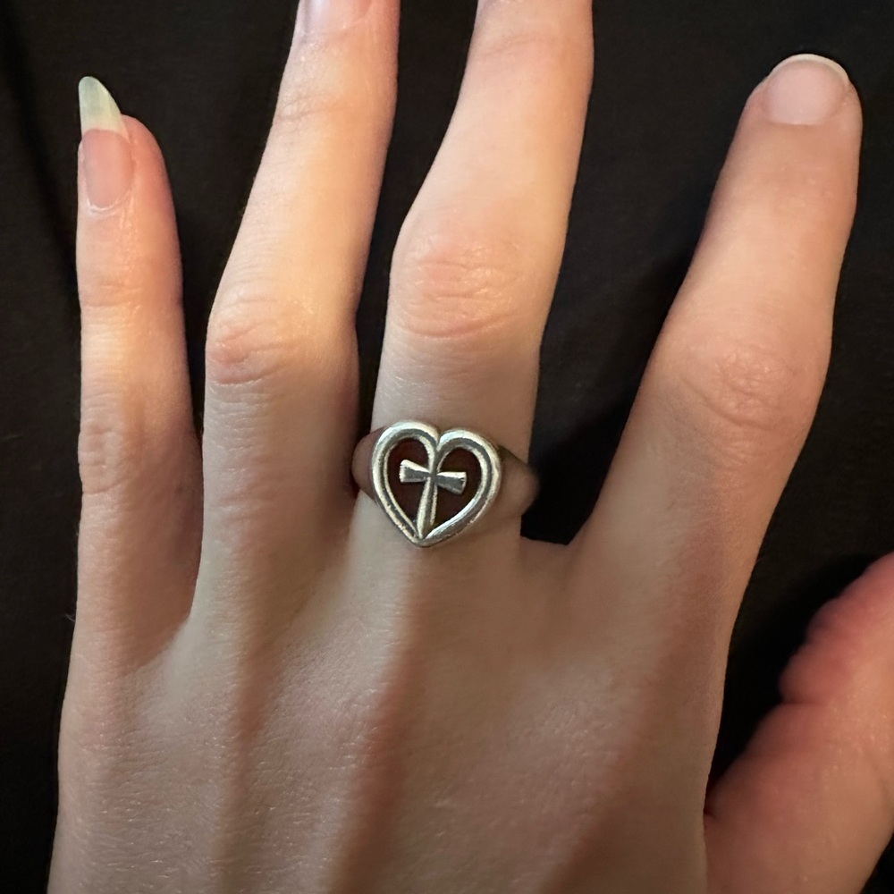 James Avery Silver Heart Cross Ring